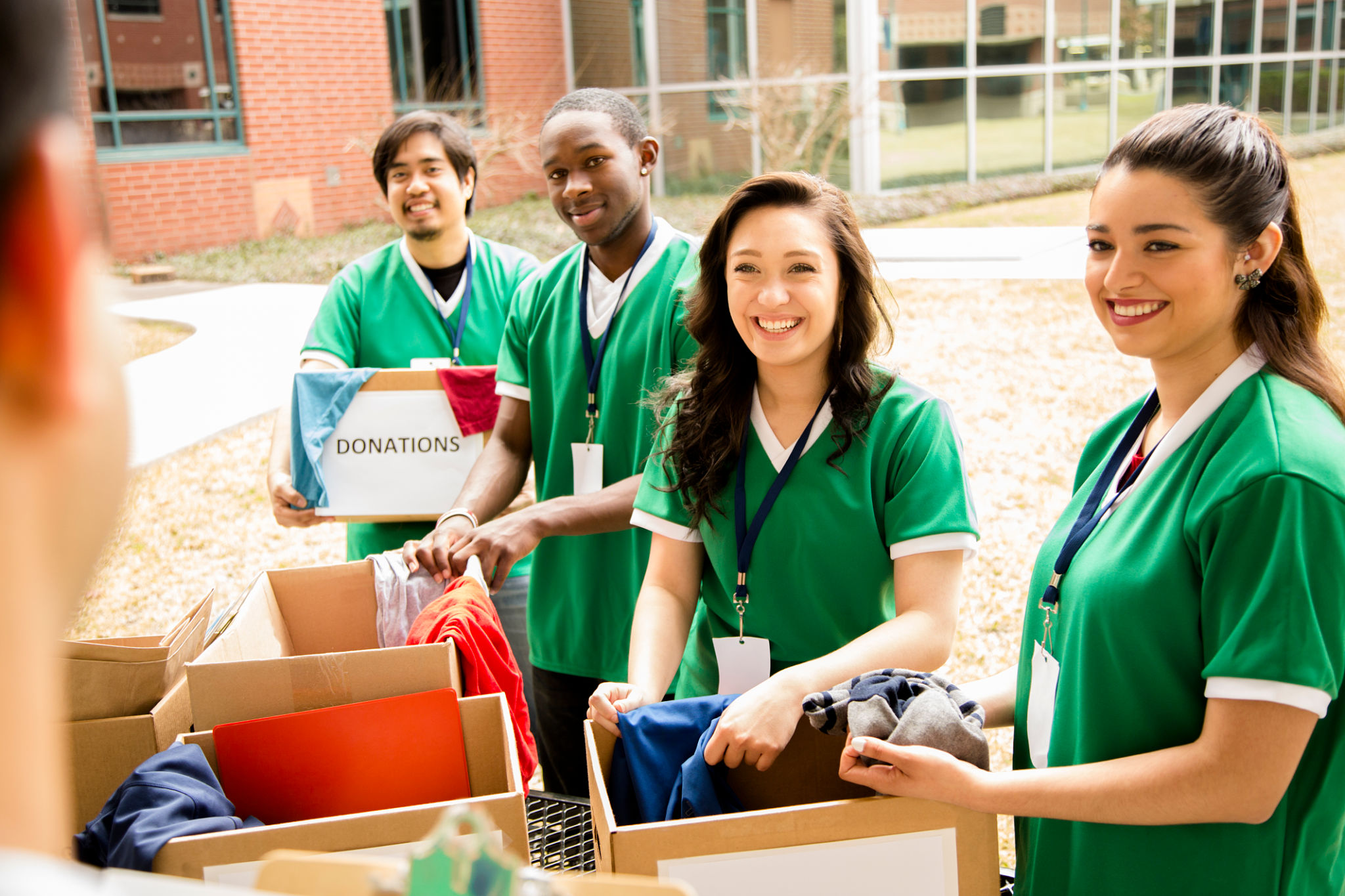 Students collecting clothing donations for the community